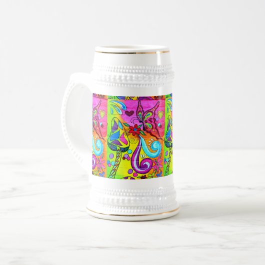 groovy magische paddenstoel vlinderbier stein bierpul (Voorkant links)