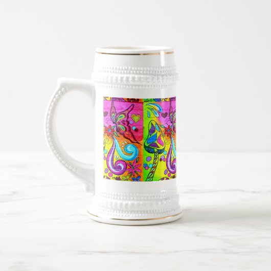 groovy magische paddenstoel vlinderbier stein bierpul (Links)