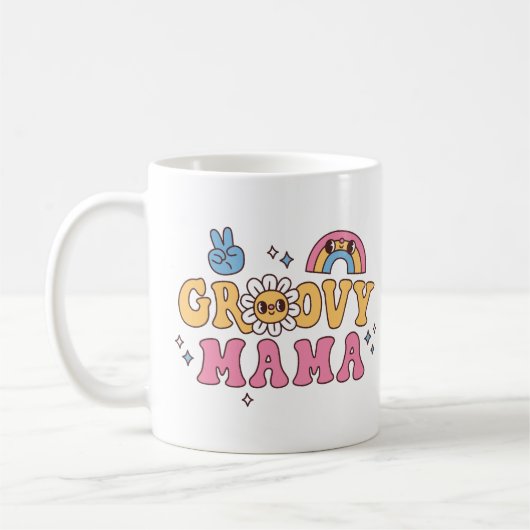 Groovy Mama Hippie Flower and Rainbow Koffiemok (Links)
