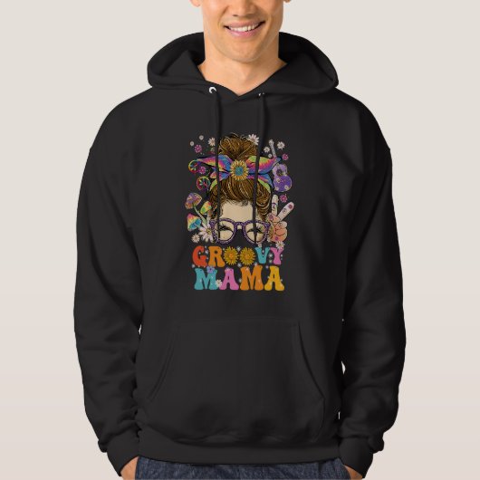 Groovy Mama Messy Bun Retro Hippie Vintage Hoodie (Voorkant)