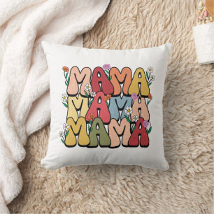 Groovy "Mama" met wilde bloemen Kussen