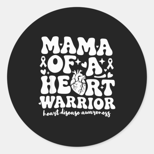 Groovy Mama Of A Heart Warrior Chd Awareness Heart Ronde Sticker (Voorkant)