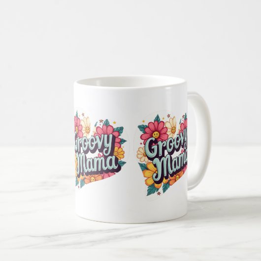 Groovy Mama Retro Bloemen 70s Esthetisch Ontwerp Koffiemok (Voorkant rechts)