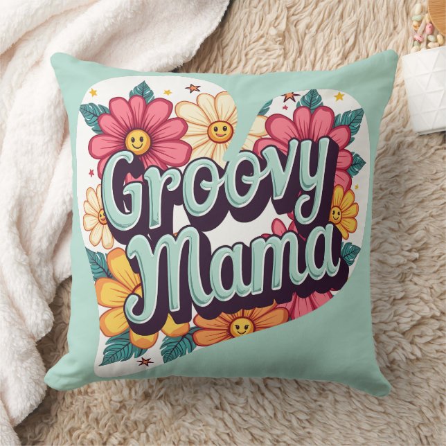 Groovy Mama Retro Bloemen 70s Esthetisch Ontwerp Kussen (Deken)
