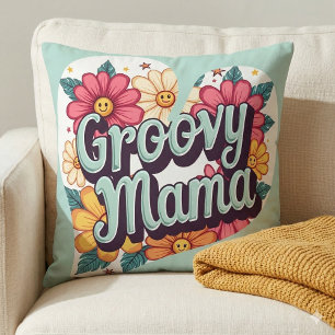 Groovy Mama Retro Bloemendesign 70s Esthetiek Kussen