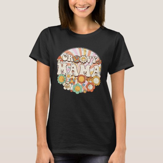 Groovy Mama Retro Rainbow Colorful Flower Mothers  T-shirt (Voorkant)
