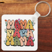 Groovy "Mama" with Wildflowers Sleutelhanger (Achterkant)
