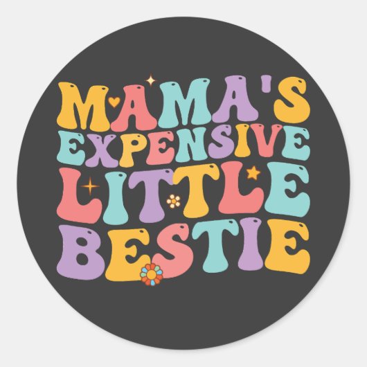 Groovy Mama's Dure Kleine Bestie Retro Ronde Sticker (Voorkant)