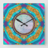 Groovy Mandala Aqua Blue Paarse Wall klok (Voorkant)