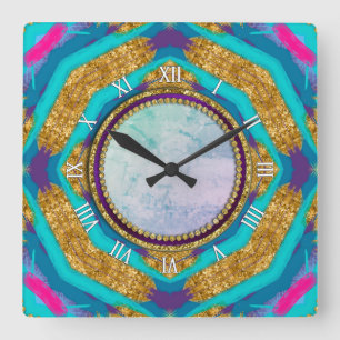 Groovy Mandala Aqua Blue Paarse Wall klok