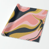 Groovy Marbel Roze Mosterd Swirl Retro 60s Cadeaupapier (Uitgerold)