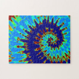 Groovy marineblauwe en lichtblauwe tie-dye spiraal legpuzzel