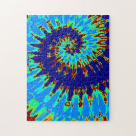 Groovy marineblauwe en lichtblauwe tie-dye spiraal legpuzzel
