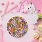 Groovy Maximalist Retro Garden Gingham Flowers Papieren Bordje (Feest)