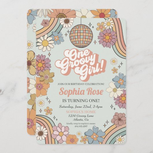 Groovy Meisje 1e Verjaardag, jaren 70 retro thema  (Voorkant / Achterkant)