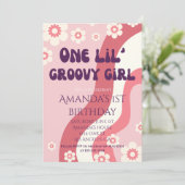 Groovy Meisje 1e Verjaardag Thema Roze Retro Daisy Kaart (Staand voorkant)