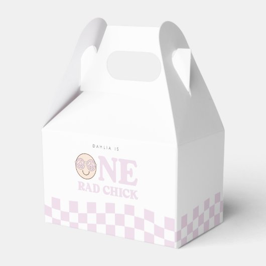 Groovy meisje geruit gelukkig gezicht | 1e verjaar bedankdoosjes (Voorkant Zijde)