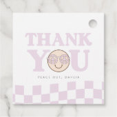 Groovy meisje geruit gelukkig gezicht | 1e verjaar bedankjes labels (Achterkant)