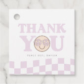 Groovy meisje geruit gelukkig gezicht | 1e verjaar bedankjes labels (Voorkant)