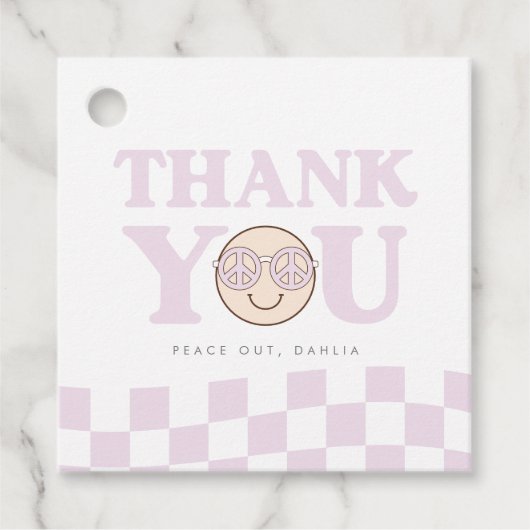 Groovy meisje geruit gelukkig gezicht | 1e verjaar bedankjes labels (Voorkant)