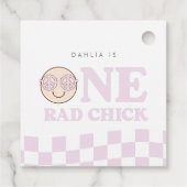 Groovy meisje geruit gelukkig gezicht | 1e verjaar bedankjes labels (Achterkant)