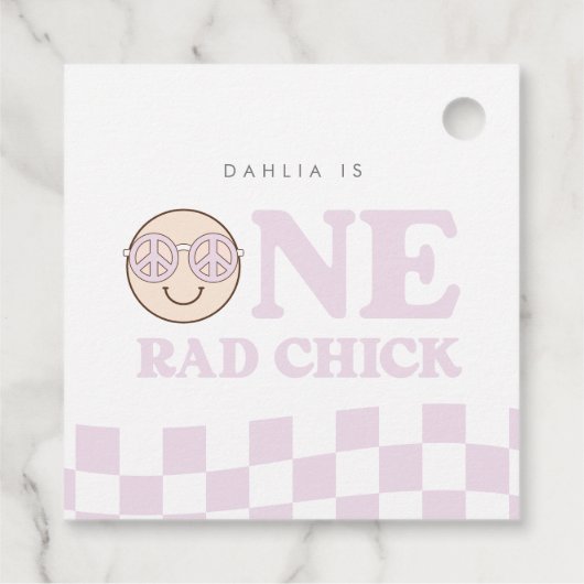 Groovy meisje geruit gelukkig gezicht | 1e verjaar bedankjes labels (Achterkant)