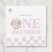 Groovy meisje geruit gelukkig gezicht | 1e verjaar bedankjes labels (Voorkant)