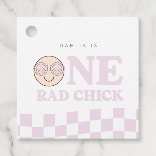 Groovy meisje geruit gelukkig gezicht | 1e verjaar bedankjes labels (Voorkant)