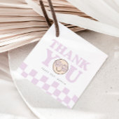 Groovy meisje geruit gelukkig gezicht | 1e verjaar bedankjes labels