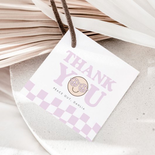 Groovy meisje geruit gelukkig gezicht | 1e verjaar bedankjes labels