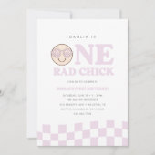 Groovy meisje geruit gelukkig gezicht | 1e verjaar kaart (Voorkant)