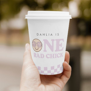 Groovy meisje geruit gelukkig gezicht   1e verjaar papieren bekers