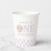 Groovy meisje geruit gelukkig gezicht | 1e verjaar papieren bekers (Achterkant)