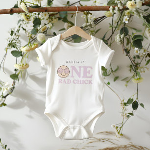 Groovy meisje geruit gelukkig gezicht 1e verjaar romper