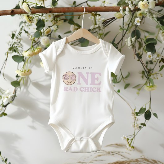 Groovy meisje geruit gelukkig gezicht | 1e verjaar romper