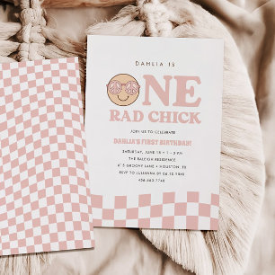 Groovy meisje geruit gelukkig gezicht   Verjaardag Kaart