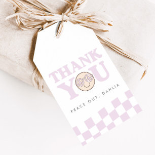 Groovy meisje geruit gelukkig gezicht   Voorkeur Cadeaulabel