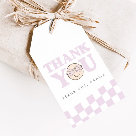 Groovy meisje geruit gelukkig gezicht | Voorkeur Cadeaulabel