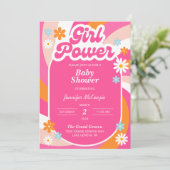 Groovy Meisje Power Baby shower Invitation Kaart (Staand voorkant)