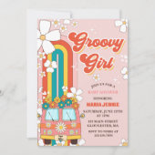 Groovy Meisje Retro Rainbow Baby shower Party Kaart (Voorkant)