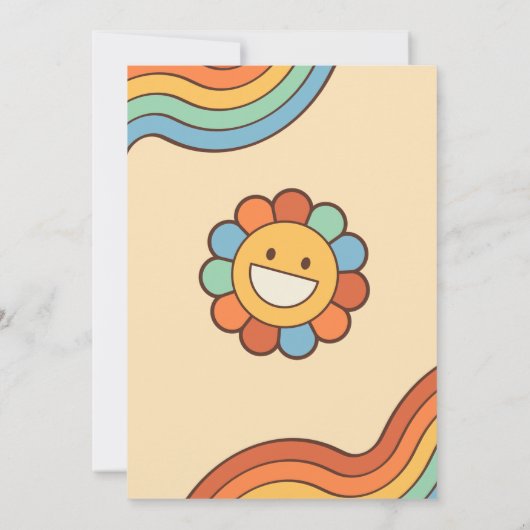 Groovy Meisje Retro Rainbow Baby shower Party Kaart (Achterkant)