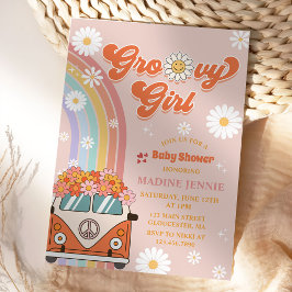 Groovy Meisje Retro Rainbow Baby shower Party Kaart