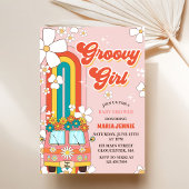 Groovy Meisje Retro Rainbow Baby shower Party Kaart