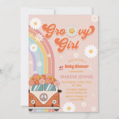 Groovy Meisje Retro Rainbow Baby shower Party Kaart (Voorkant)