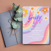 Groovy Meisje Retro Regenboog baby meisje douche Kaart