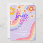 Groovy Meisje Retro Regenboog baby meisje douche Kaart (Voorkant)