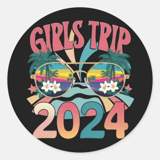 Groovy Meisjes Trip 2024 Weekend Zomer Strand Ronde Sticker (Voorkant)