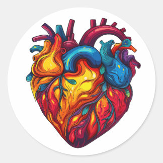 Groovy Menselijk Hart Anatomie Ontwerp | Retro kle Ronde Sticker