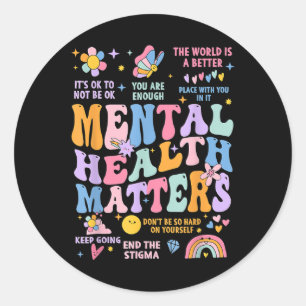 Groovy Mental Health Awareness Wees vriendelijk vo Ronde Sticker