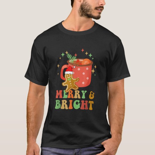 Groovy Merry Bright Gingerbread Christmas Cute San T-shirt (Voorkant)